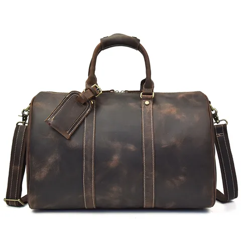 Borsone da Viaggio in Vera Pelle Vintage Grande Capienza Uomini Business Bagagli Borsetta Retro Casual Palestra Notte