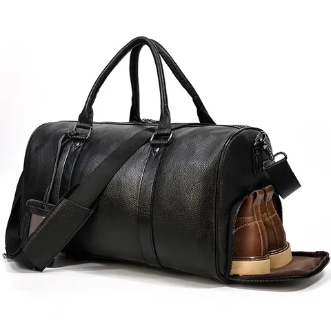 Men's Genuine Leather Travel Bag Large Capacity Duffel Bag Vintage Business Travel Luggage Bag With Shoe Compartment