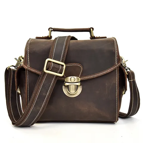 Vintage Genuine Leather Camera Bag Waterproof Shockproof DSLR Mirrorless Camera Protective Bag With Removable DIY Sponge Insert Shoulder Bag For Men Photography
