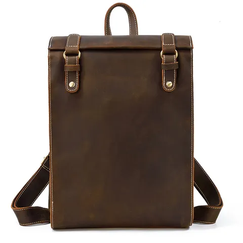Men's Genuine Leather Backpack Retro Crazy Horse Leather Travel Bag Business Laptop Bag Casual Daypack