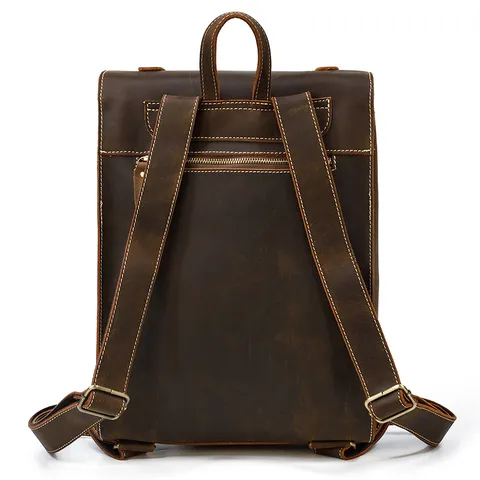 Men's Genuine Leather Backpack Retro Crazy Horse Leather Travel Bag Business Laptop Bag Casual Daypack