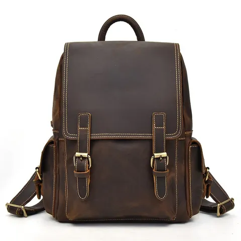 Vintage Genuine Leather Men Backpack Business Travel Laptop Bookbag Casual Retro Large Capacity Waterproof School Bag