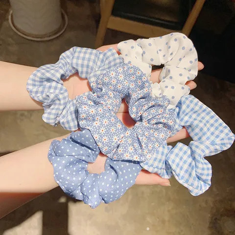 Coleteros de Pelo de Tela de Cuadros Frescos Elásticos Cintas de Pelo Polka Dot Margarita Floral Adornos de Pelo Lindo para Mujeres Adolescentes