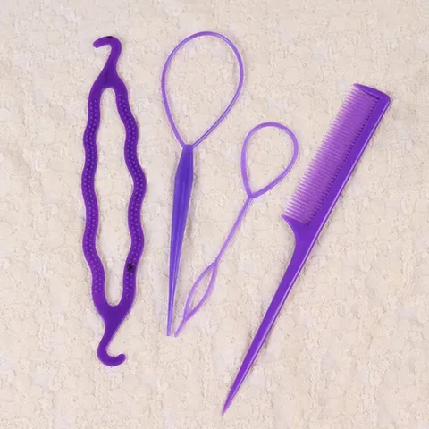 Fashion OL Plastic Resin Hair Braiding Tool Kit Minimalist Solid Color Waterdrop Hair Comb Tops Tail Loop Hair Styling Tool Set For Women Daily Accessory