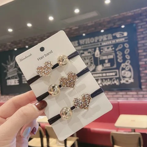 Korean Style High Elasticity Rhinestone Heart Hair Tie Handmade Alloy Bead Ponytail Holder Fashion Hair Band For Women Girls Jewelry