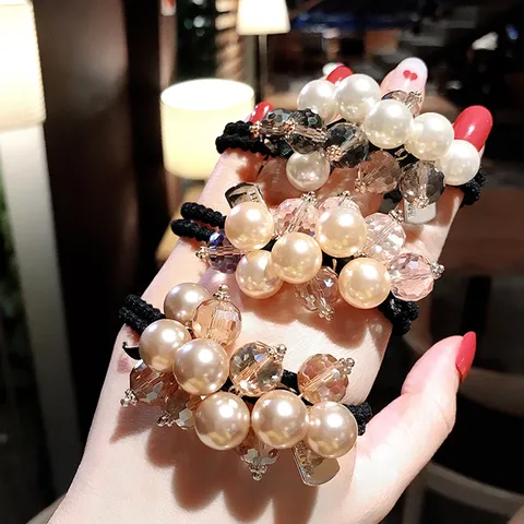 Elegante Kristal Kunstparel Haarbanden Voor Dames Koreaanse Stijl Gefacetteerde Kralen Scrunchies Handgemaakte Bloem Elastische Haarelastiekjes Haaraccessoires
