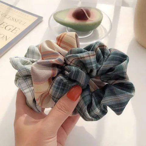 Minimalist Plaid Fabric Scrunchie Casual Preppy Hair Tie Sweet Elastic Ponytail Holder Korean Ins Style Wrist Decoration For Women