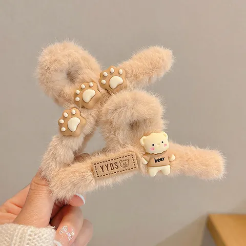 Molla per Capelli in Peluche Orsetto Carino Animale Autunno Inverno Soffice Molla a Granchio Dolce Accessori Capelli Donna