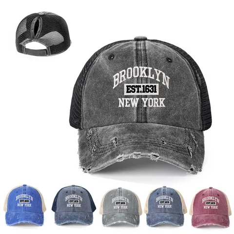 Unisex Mesh Baseball Cap Distressed Letter Print Ryththmizomeno Trucker Hat Athlimata Exoterikou Chorou Prostasia Iliou