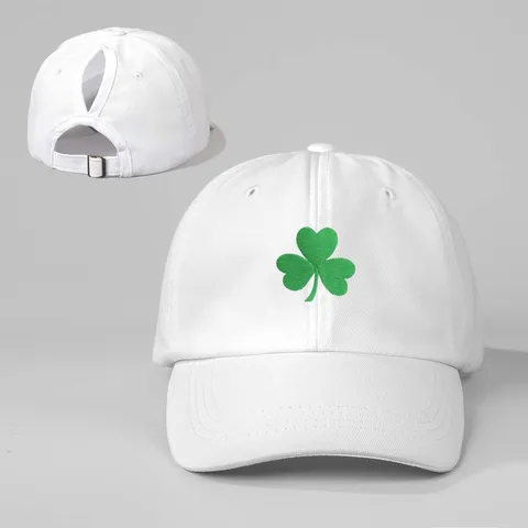Damen Verstellbare Baseballkappe Vintage Waswollmischung Pferdeschwanz Hat Stickerei Kleeblatt Outdoor Sport Sonnenschutz