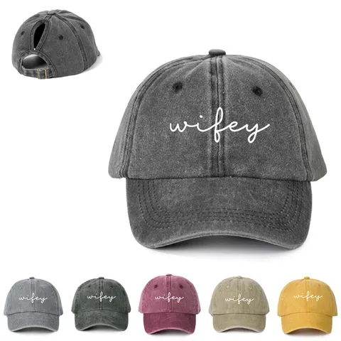 Damen Pferdeschwanz Baseballkappe Gewaschene Baumwolle Verstellbare Outdoor Sonnenschutz Buchstaben Gedruckt Casual Dad Hat