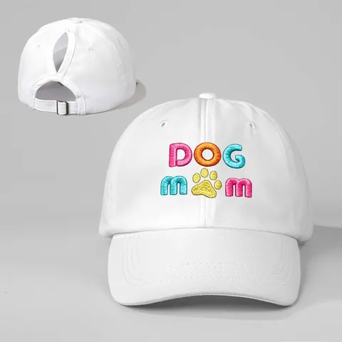 Damen Zopf Baseballkappe Gewaschene Baumwolle Bestickte Dog Mom Mütze Verstellbarer Outdoor Sonnenschutz Casual Kappe