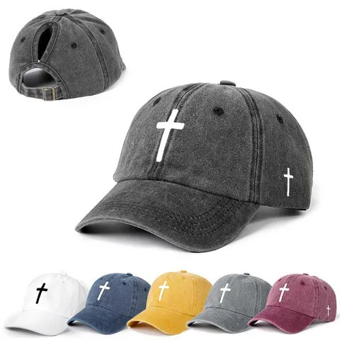 Damen Casual Polyester Baseballcap Einstellbare Outdoor Sonnenschutz Pferdeschwanz Hut Mit Kreuz Muster
