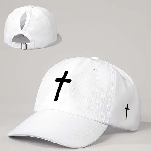Damen Casual Polyester Baseballcap Einstellbare Outdoor Sonnenschutz Pferdeschwanz Hut Mit Kreuz Muster