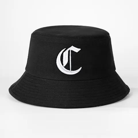 Unisex Black Bucket Hat Gothic Letter Embroidery Polyester Sun Protection Breathable Casual Outdoor Fisherman Cap