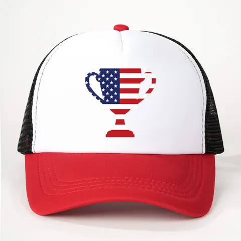 Retro US Flag Trophy Print Baseball Cap Colorblock Mesh Trucker Hat Breathable Sun Protection Sports Hat For Unisex