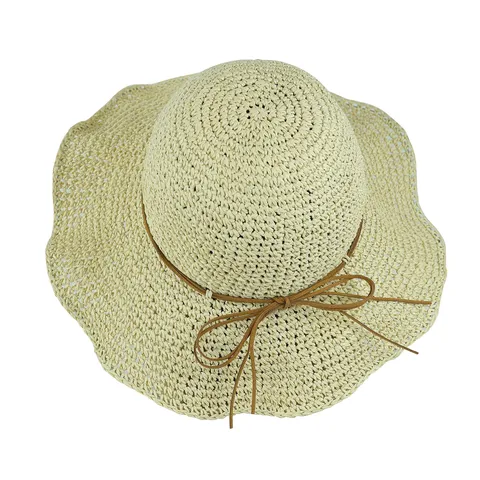 Chapeau de Paille pour Femme à Large Bord Protection Solaire Pliable Chapeau de Plage d'Été avec Noeud Casual Vacances Voyage Coiffe