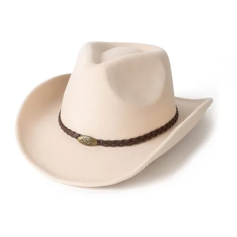 Chapeau de Cowboy Western pour Femme et Homme Rétro Britannique à Large Bord Chapeau de Jazz en Feutre Chapeau en Laine pour Fête en Plein Air Casquette Fedora