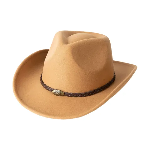 Chapeau de Cowboy Western pour Femme et Homme Rétro Britannique à Large Bord Chapeau de Jazz en Feutre Chapeau en Laine pour Fête en Plein Air Casquette Fedora