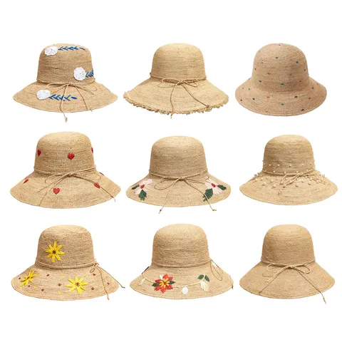 Handmade Raffia Straw Hat Women Summer Beach Sun Hat Foldable Wide Brim Sunhat UV Protection Vacation Travel Hat