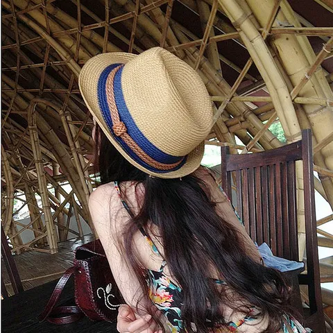 Unisex British Retro Paper Straw Fedora Hat Summer Beach Outdoor Sun Protection Small Brim Jazz Hat For Men And Women