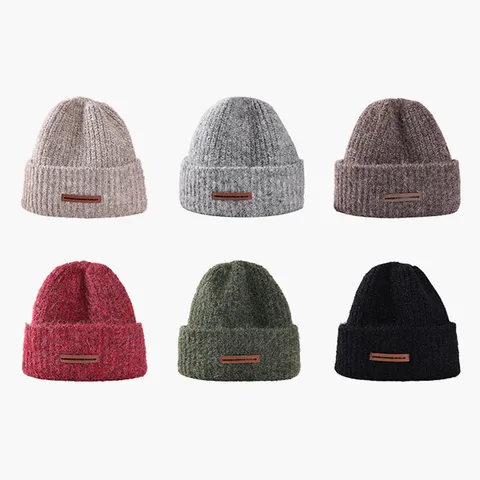 Women Cashmere Beanie Thickened Warm Knitted Hat Solid Color Brimless Skull Cap Casual Autumn Winter Outoor Headwear