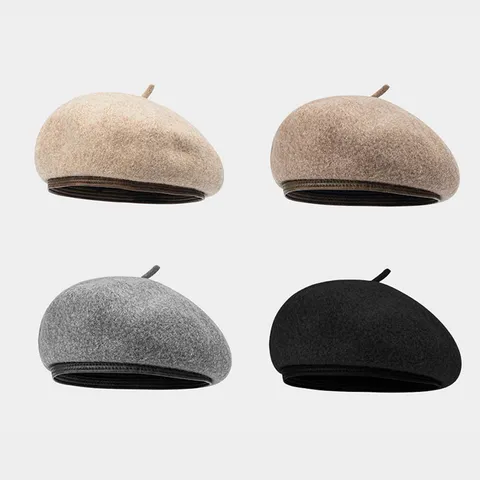 Vintage Wool Blend Beret Hat For Women Japanese Style Knitted Artist Painter Hat Autumn Winter Warm Solid Color Flat Cap