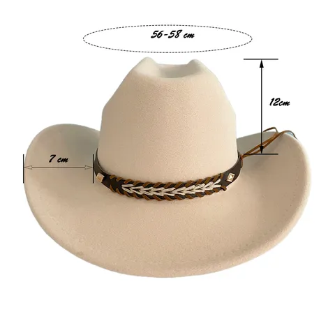 Vintage Unisex Western Cowboy Hat Polyester Wide Brim Conical Top Jazz Fedora Hat Belt Buckle Party Sun Hat Accessories