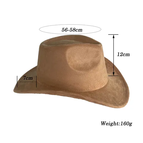 Chapeau de Cowboy Occidental Rétro Couleur Unie Unisexe Large Bord Imitation Daim Style Britannique Chapeau Pare-Soleil Extérieur