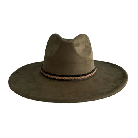 Chapeau Fedora Rétro à Large Bord en Suédine de Polyester pour Hommes Femmes Chapeau de Cowboy Occidental Classique pour Fête