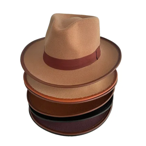 Unisex British Vintage Polyester Color Block Fedora Hat Wide Brim Contrast Binding Jazz Cap For Men Women Casual Party Daily Accessory