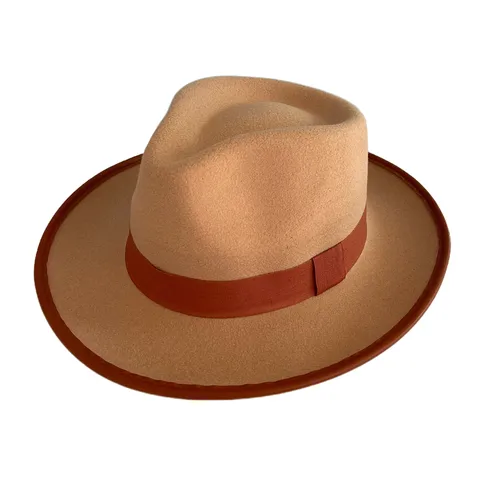 Unisex British Vintage Polyester Color Block Fedora Hat Wide Brim Contrast Binding Jazz Cap For Men Women Casual Party Daily Accessory