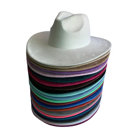 Chapeau Fedora Vintage à Large Bord en Imitation Daim pour Femmes Hommes Western Cowboy Jazz Couronne en Coeur Protection Solaire Panama