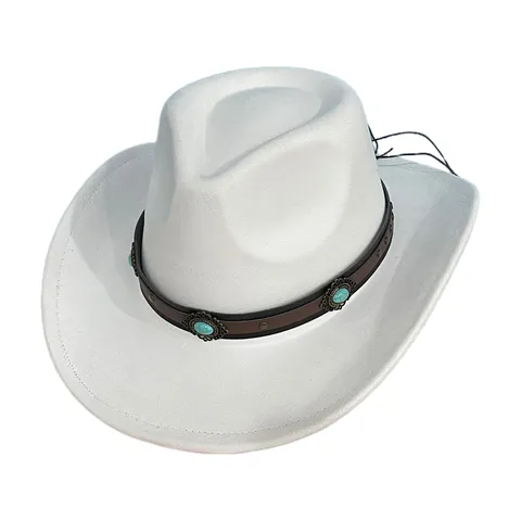 Vintage Polyester Suede Western Cowboy Hat Wide Brim Jazz Fedora Hat With Belt Decoration For Women Men Carnival Party Hat