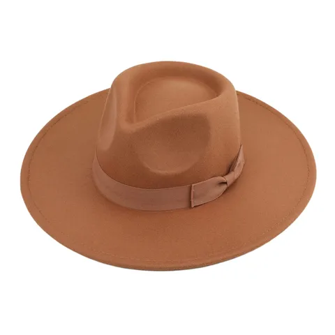 Chapeau Feutre Vintage à Large Bord Avec Nœud Papillon Élégant Coton Polyester Couronne Pincée Jazz Chapeau de Cowboy Pour Hommes Femmes Décontracté Extérieur Protection Solaire Voyage