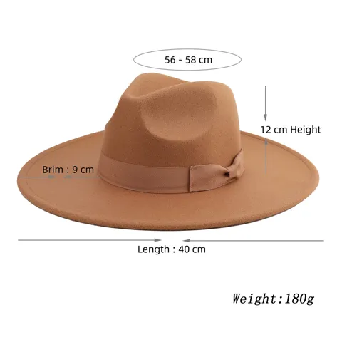 Chapeau Feutre Vintage à Large Bord Avec Nœud Papillon Élégant Coton Polyester Couronne Pincée Jazz Chapeau de Cowboy Pour Hommes Femmes Décontracté Extérieur Protection Solaire Voyage