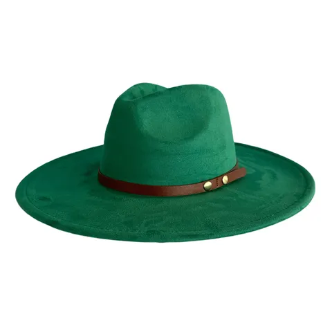 Chapeau Fedora à Large Bord Style Rétro Britannique Unisexe En Daim Jazz Cowboy Panama Avec Décoration De Boucle De Ceinture Chapeau De Protection Solaire