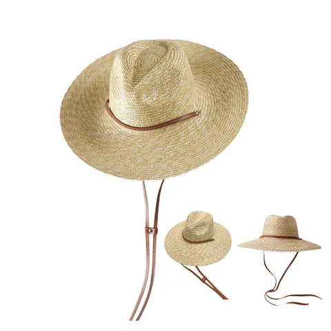 Sombrero de Sol de Panamá de Paja Vintage para Mujer Ala Ancha Playa Safari Verano Sombreado Con Cordón Ajustable de Cuero