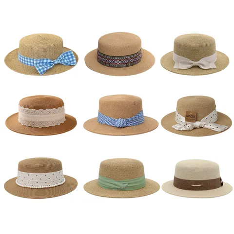 Frans Elegant Papierstro Boater Hoed Vrouwen Zomer Vakantie Strand Zonnehoed Strik Zonnebescherming Hoed Strohoed