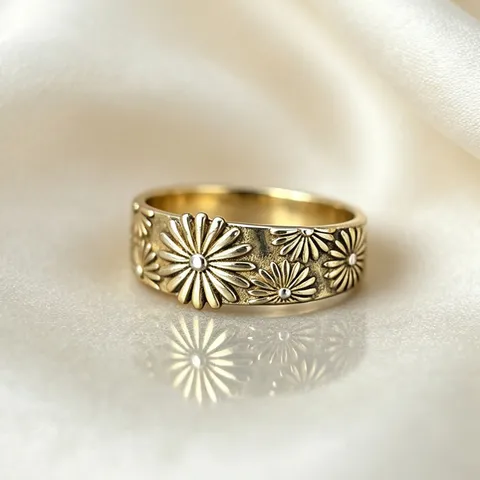 Minimalistischer Kupfer Gänseblümchen Blumen Offener Ring Für Damen Vergoldet Ästhetischer Wald-Stil Schmuck Fingerring