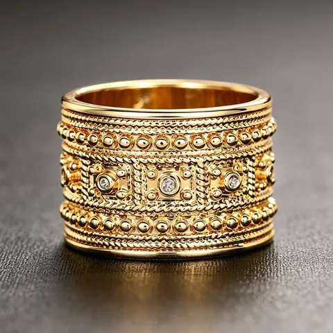 Anillo Ancho Estilo Palacio Vintage Para Mujeres Anillo de Cobre Tallado de Metal Pesado Con Circonia Joyería de Boda de Banquete de Lujo
