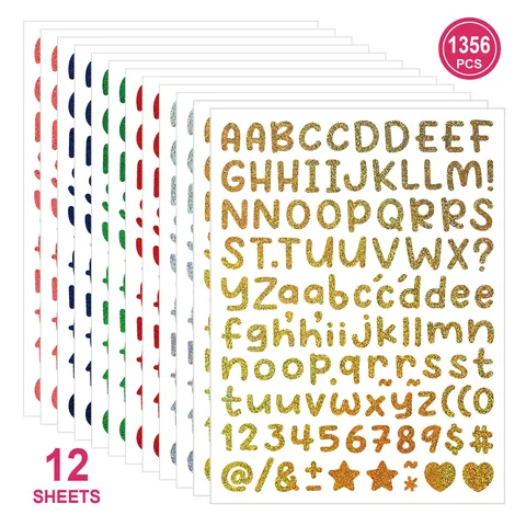 Autocollants De Lettres Pailletées Vinyle Or Argent Alphabet Chiffres Symboles Pour Bricolage Loisirs Créatifs Scrapbooking