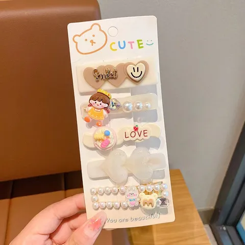 Ensemble de Pinces à Cheveux pour Enfants Mignon Dessin Animé Animal Ours Lapin Perle Épingles Doux Clips Latéraux Accessoires