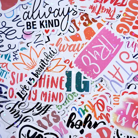 Holographic Star English Motivational Stickers Waterproof Vinyl Decals For Water Bottle Laptop Luggage DIY Decoration