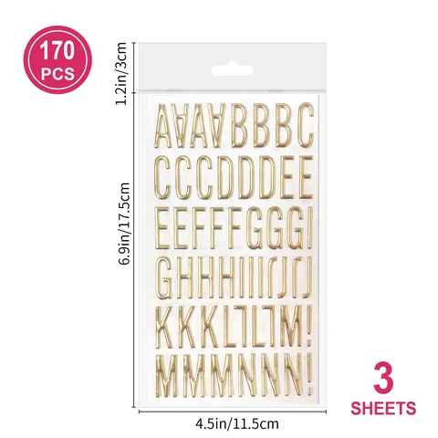 3D Bronzing Gold Letter Bubble Stickers PVC Self Adhesive Alphabet Number Decals For DIY Hand Ledger Notebook Decoration