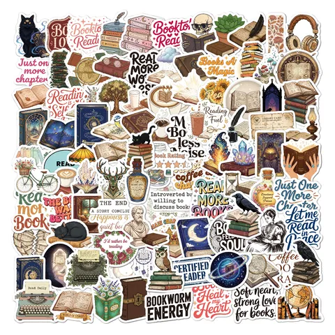 Vintage Reading Stickers Aesthetic Bookish Literary Waterproof Vinyl Decals For Scrapbook Journal Laptop Phone Case