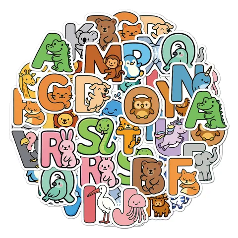 Kinderen Dieren Letter Stickers Waterdichte Vinyl Decals Voor Waterfles Kantoorartikelen Schattig Cartoon Alfabet Ambacht DIY Decor