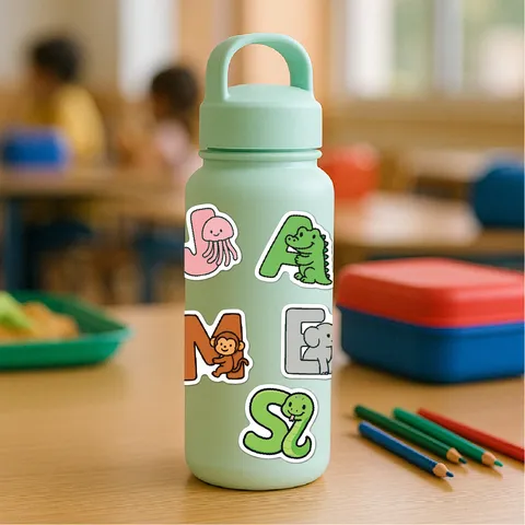 Kinderen Dieren Letter Stickers Waterdichte Vinyl Decals Voor Waterfles Kantoorartikelen Schattig Cartoon Alfabet Ambacht DIY Decor