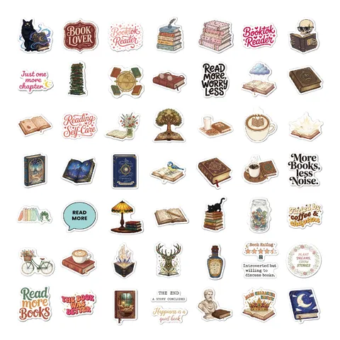 Vintage Reading Stickers Aesthetic Bookish Literary Waterproof Vinyl Decals For Scrapbook Journal Laptop Phone Case