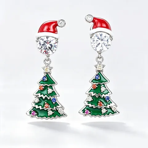 Pendientes Colgantes de Navidad Papá Noel Árbol de Navidad para Mujer Elegante Cobre Strass Pintado al Esmalte Pendientes Coloridos Fiesta Joyería Regal